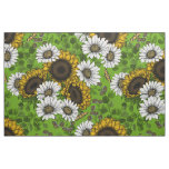 Sunflowers and daisies, summer garden fabric