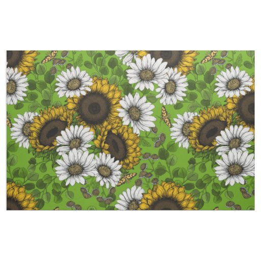 Sunflowers and daisies, summer garden fabric