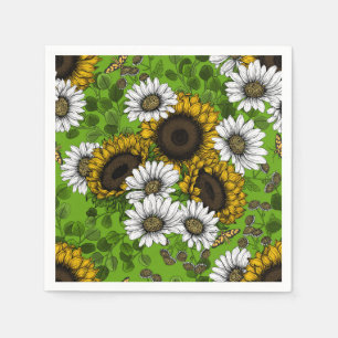 Sunflowers and daisies, summer garden napkins