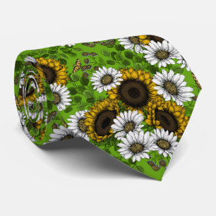 Sunflowers and daisies, summer garden neck tie