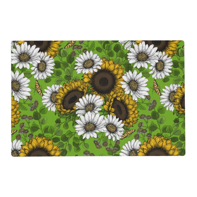 Sunflowers and daisies, summer garden placemat (Front)