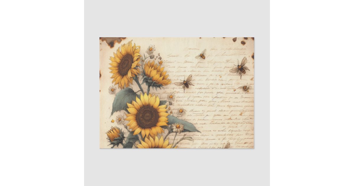 Sunflowers and Daisies with Flying Bees and Script Tissue Paper | Zazzle