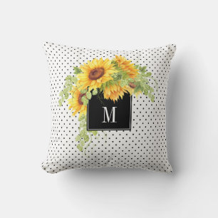 Sunflowers and Dotted Pattern with Your Monogram Throw Pillow