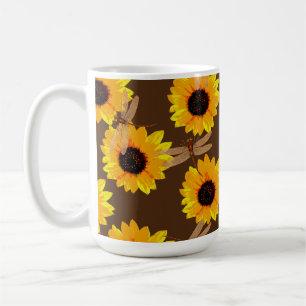 Sunflowers And Dragonflies, Coffee Mug