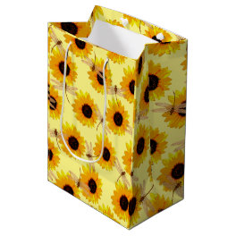 Sunflowers And Dragonflies, Medium Gift Bag