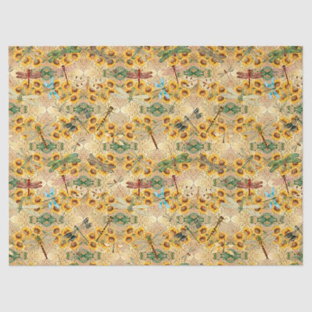Sunflowers and Dragonflies Series Design 1 Tissue Paper (Front)