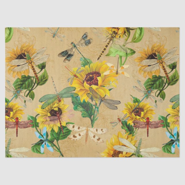 Sunflowers and Dragonflies Series Design 2 Tissue Paper (Front)