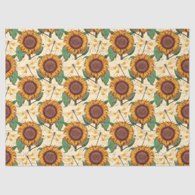 Sunflowers and Dragonflies Series Design 5 Tissue Paper (Front)