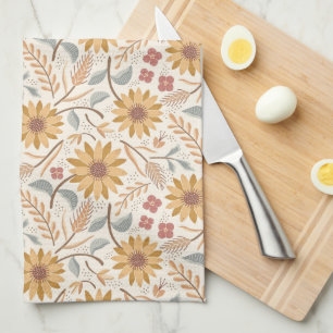 Sunflowers and ears of wheat  kitchen towel