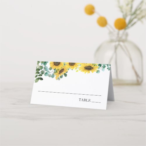 Sunflowers and Eucalyptus Name Place Cards