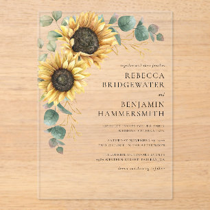Sunflowers and Eucalyptus Rustic Wedding Acrylic Invitations