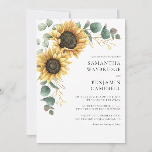 Sunflowers and Eucalyptus Rustic Wedding Invitation