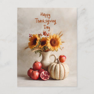 Sunflowers and fruits on a table, Postcard