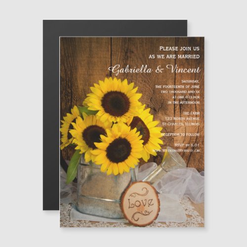 Sunflowers and Garden Watering Can Barn Wedding Magnetic Invitation