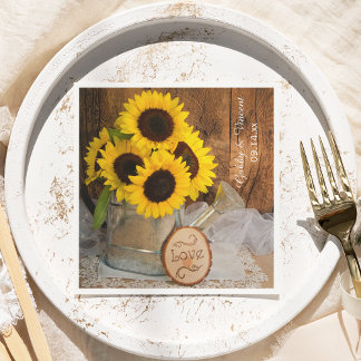 Sunflowers and Garden Watering Can Barn Wedding Napkins