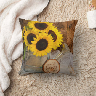 Sunflowers and Garden Watering Can Barn Wedding Throw Pillow