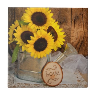 Sunflowers and Garden Watering Can Barn Wedding Tile