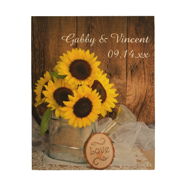 Sunflowers and Garden Watering Can Barn Wedding Wood Wall Decor (Front)