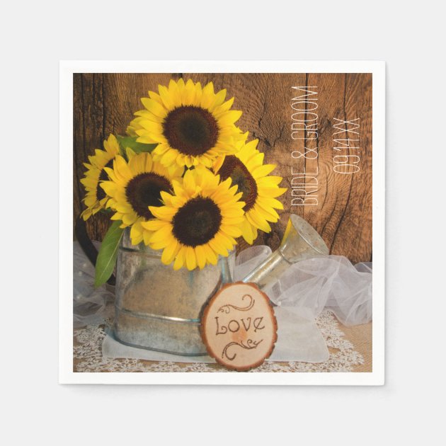 Sunflowers And Garden Watering Can Wedding Napkin