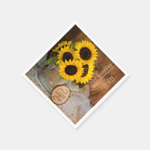 Sunflowers And Garden Watering Can Wedding Napkin