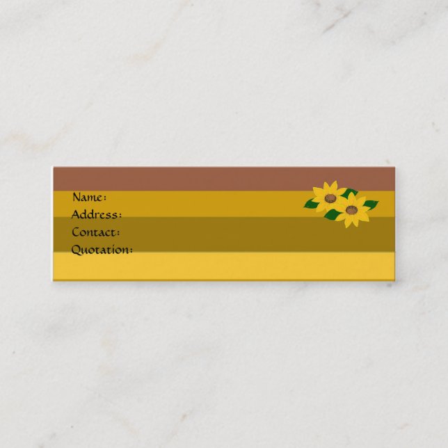 Sunflowers and Golden Stripes Mini Business Card (Front)