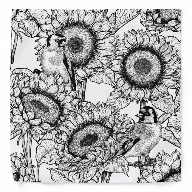 Sunflowers and goldfinches in black and white bandana (Front)