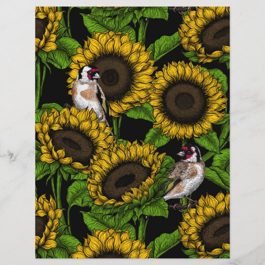 Sunflowers and goldfinches on black (Back)