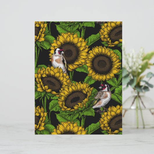 Sunflowers and goldfinches on black (Standing Front)