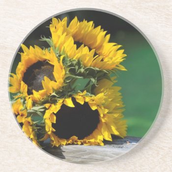 Sunflowers And Grass Drink Coaster by artinphotography at Zazzle