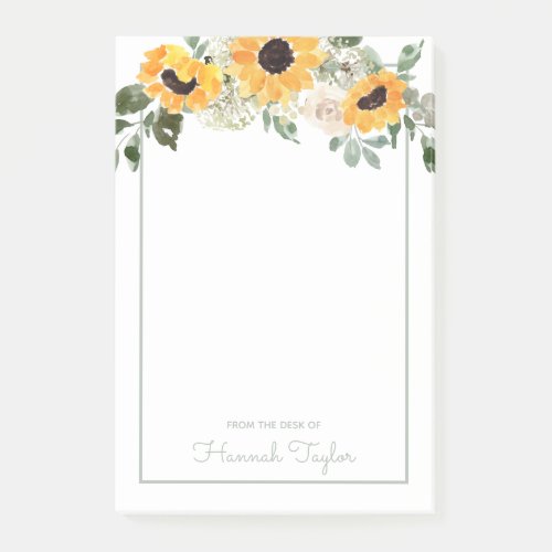 Sunflowers and Greenery Personalized Post_it Notes