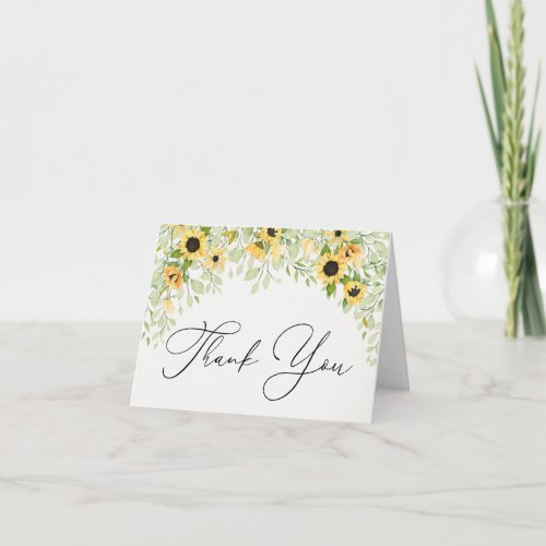 Sunflowers and Greenery Thank You  Note Card