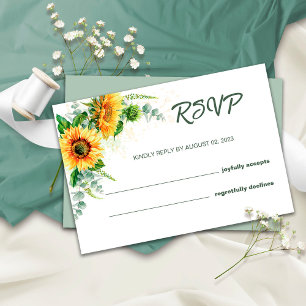 Sunflowers and Greenery Watercolor Rustic Wedding  RSVP Card