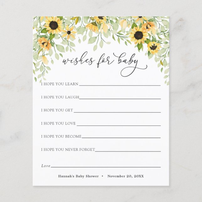 Sunflowers and Greenery Wishes for Baby Card (Front)