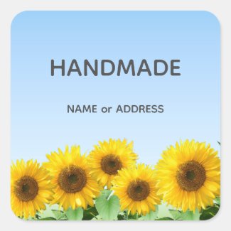 Sunflowers and Handmade Text on Light Blue
