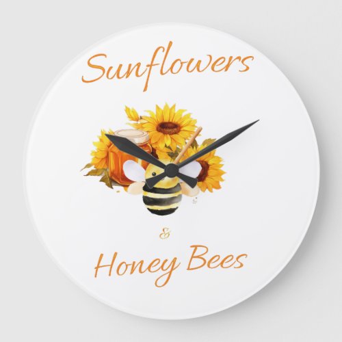 Sunflowers and Honey Bees Large Clock