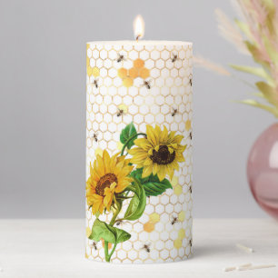 Sunflowers and Honey Bees Pretty Summer Pillar Candle