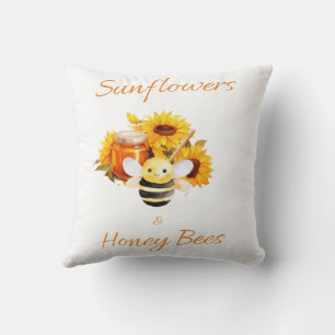 "Sunflowers and Honey Bees" Throw Pillow