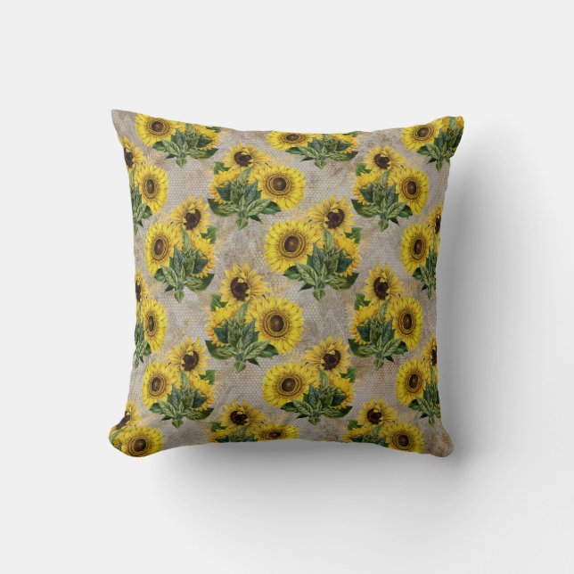 Sunflowers and Honeycombs Throw Pillow (Front)