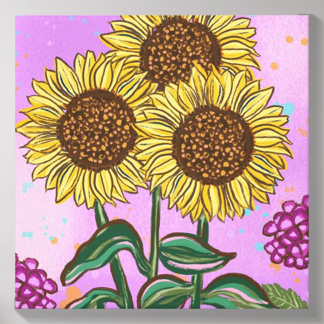 Sunflowers and Hydrangea Botanical Scene Canvas Photo Tile (Front Set)