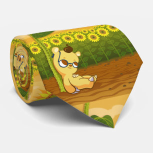 Sunflowers and Kawaii Bear Neck Tie