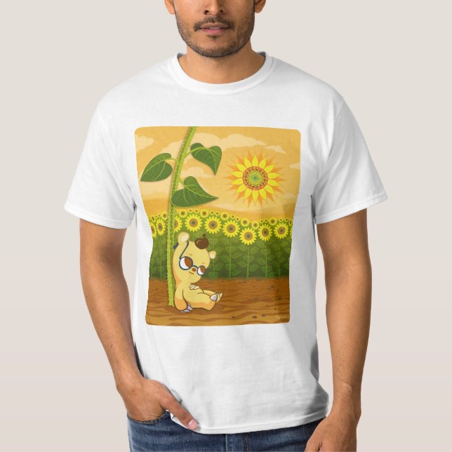 Sunflowers and Kawaii Bear T-Shirt (Front)