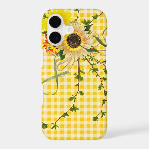 Sunflowers and Lady Bugs on Yellow Gingham iPhone 17 Case