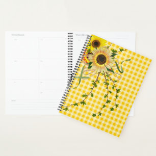 Sunflowers and Lady Bugs on Yellow Gingham Planner