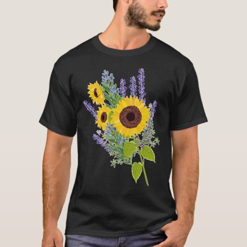 Sunflowers And Lavender Bouquet     T_Shirt