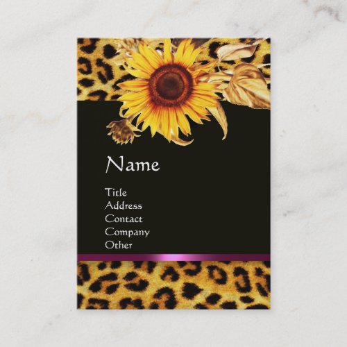 SUNFLOWERS AND LEOPARD FUR PINK GEMSTONE MONOGRAM BUSINESS CARD TEMPLATES