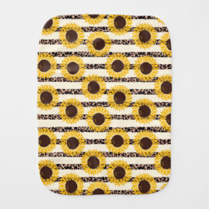 Sunflowers and Leopard Stripes Floral Baby Burp Cloth