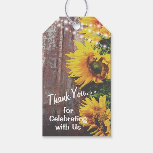 Sunflowers and Lights on Barn Wood Rustic Wedding Gift Tags