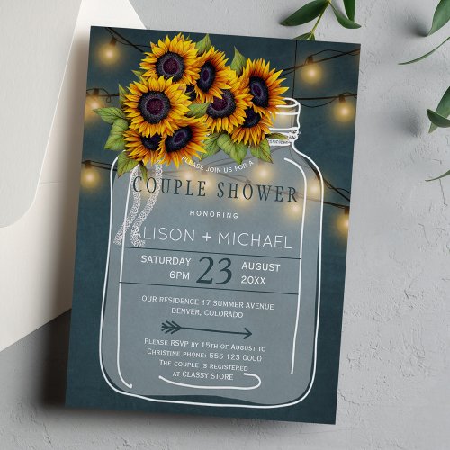 Sunflowers and lights rustic country couple shower invitation