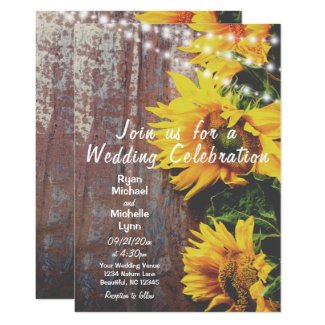 Sunflowers and Lights Rustic Country Wedding Invitation