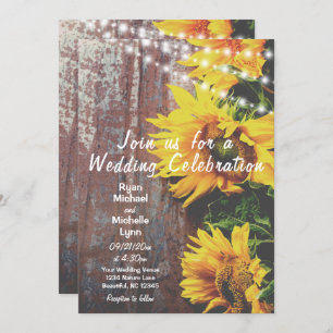 Sunflowers and Lights Rustic Country Wedding Invitation